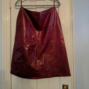 Banana Republic red leather A-line skirt